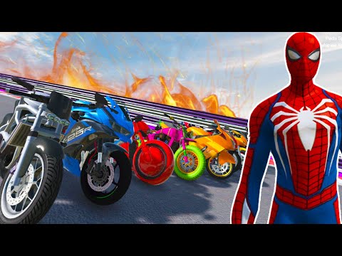 GTA 5: Epic Spiderman Super Bikes high jumps and Stunts on Biggest Mega Ramp | GT 1030 2GB