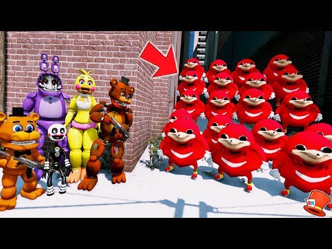 CAN THE ANIMATRONICS DEFEAT THE KNUCKLES MEME ARMY? (GTA 5 Mods FNAF RedHatter)