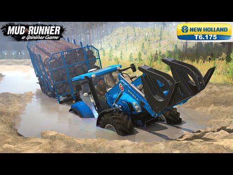 Spintires: MudRunner - NEW HOLLAND T6.175 Tractor With Forest Stuck In A Large Puddle
