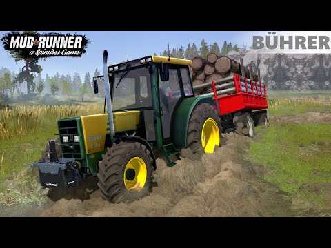 Spintires: MudRunner - BUHRER M6135A Tractor With Trailer Stuck In Mud
