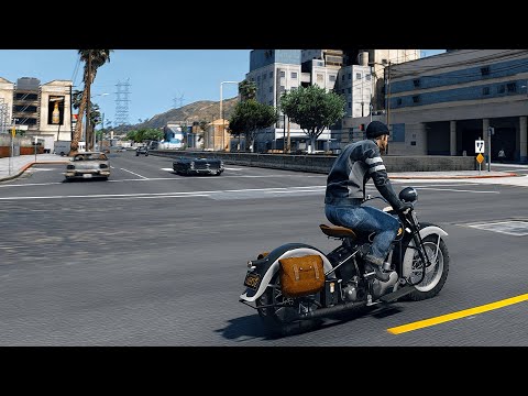 Riding a Harley-Davidson in GTA5 CineREALISM 3 (2023 graphic mod)