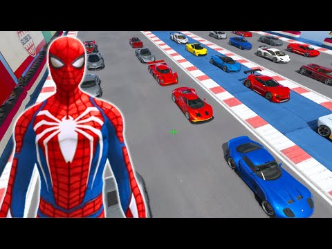 Epic Spiderman GTA 5 all Super Cars Stunt on Biggest high Mega Ramp - Funny Moments &amp; Jumps